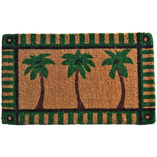 Handwoven Rectangular Coir Doormat with Palm Tree Design 30" x 18" - IMAGE 1