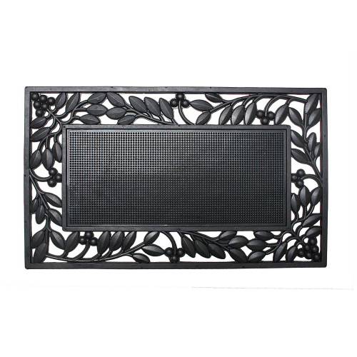 30" Black Rectangular Leaf Border Doormat - IMAGE 1