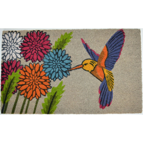 Rectangular Skid Free Coir Doormat with Hummingbird Design 30" x 18" - IMAGE 1