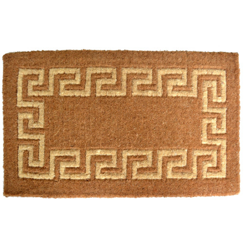 Brown and Yellow Rectangular Handwoven Coir Doormat with Greek Key Design 30" x 18" - IMAGE 1