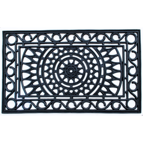 Black Rectangular Skid Free Sunrise Designed Rubber Doormat 36" x 24" - IMAGE 1