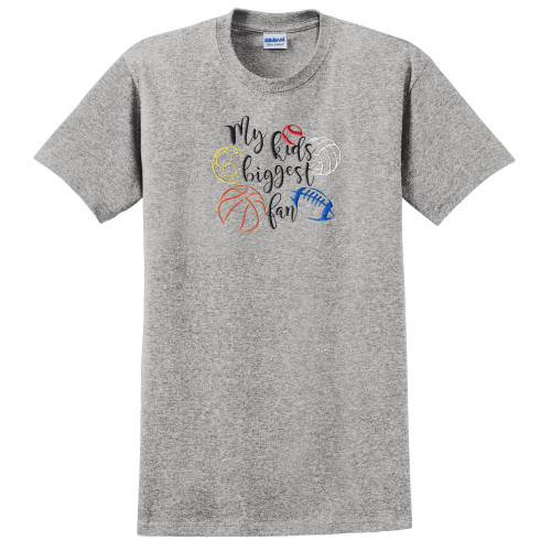 Gray and Blue "My kids biggest fan" Women's Adult T-Shirt - Medium - IMAGE 1