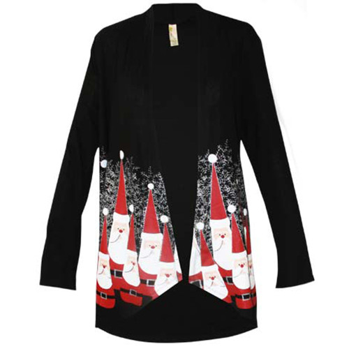 Black Women's Adult Whimsical Holiday Design Santa Cardigan Tunic Long Sleeve Kimono - Extra Large - IMAGE 1