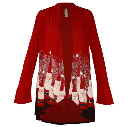 Tango Red Women's Adult Whimsical Holiday Design Santa Cardigan Long Sleeve Kimono - Extra Large - IMAGE 1