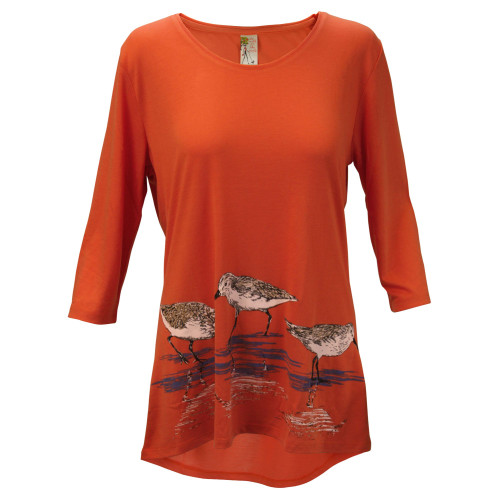 Flamingo Orange and Brown Sandpipers Women's Adult 3/4 Sleeve Tunic Top - Small - IMAGE 1