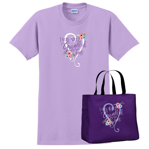 Purple "I Need More Grand Kid Time" Women's Adult T-Shirt with Tote Handbag - 2XL - IMAGE 1