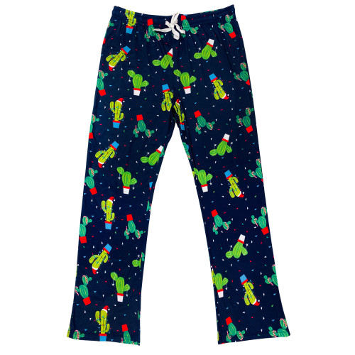 Blue and Green Prickly Printed Women's Adult Sleep Pajama Pant - Medium - IMAGE 1