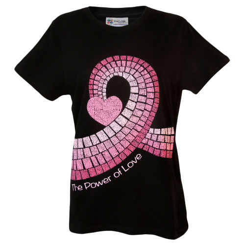 Black and Pink Lady Mosaic Ribbon Cancer Awareness Pattern Women's Adult Short Sleeve Tee - Extra Large - IMAGE 1
