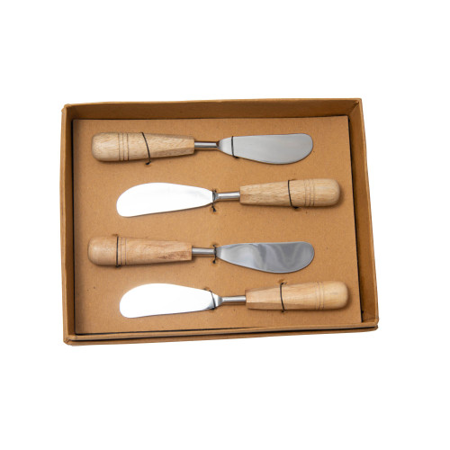 Set of 4 Brown Mango Wood Food Items Spreaders 6.75'' - IMAGE 1