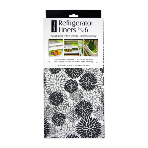 Dahlia Floral Refrigerator Liner Rolls - 24" - Black and White - Set of 6 - IMAGE 1