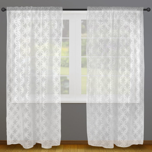 Set of 2 White Modern Rustic Lace Window Curtains 50" x 63" - IMAGE 1