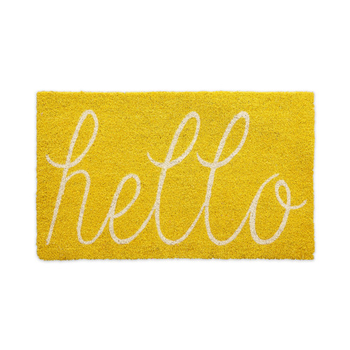 30" Yellow and Off-White Rectangular Durable and Non-Slip Doormat with "Yellow Hello" Design - IMAGE 1