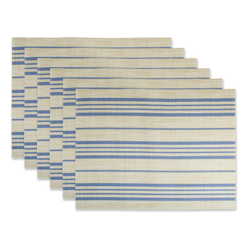 Woven Striped Placemats - 13" - Tan and Blue - Set of 6 - IMAGE 1