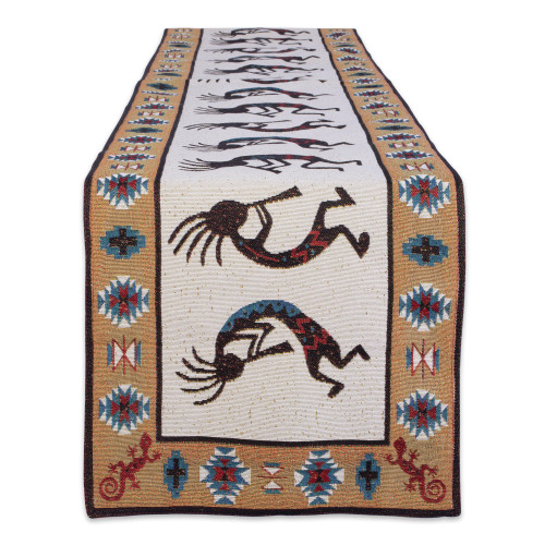 Kokopelli Woven Cotton Table Runner - 72" - Beige and Black - IMAGE 1
