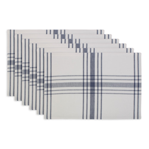 Farmhouse Windowpane Cotton Placemats - 19" - Blue and White - Set of 6 - IMAGE 1