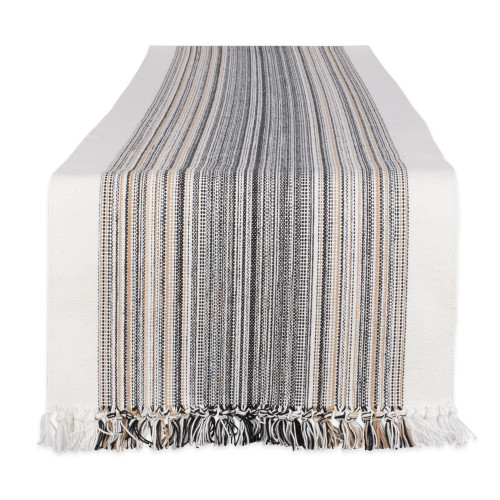 108" Table Runner with Fringed Black Stripes Design - IMAGE 1