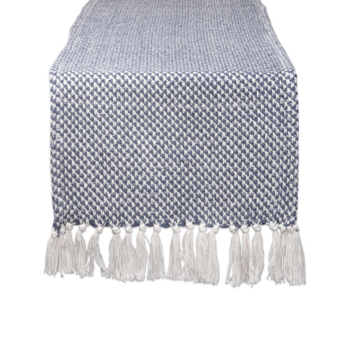 Woven Cotton Table Runner with Tassels - 72" - Blue and White - IMAGE 1