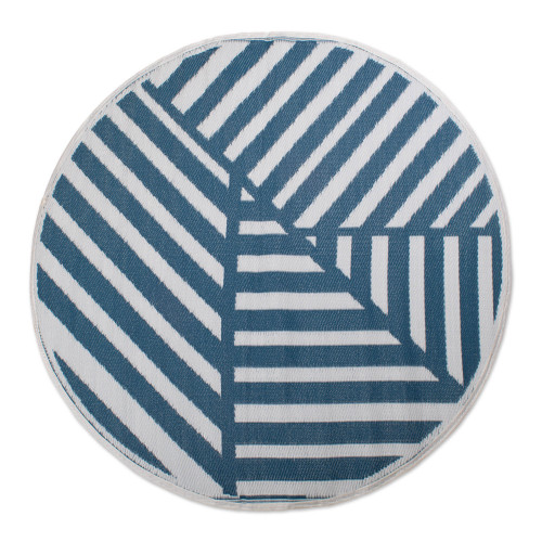 5' Blue And Gray Round Geometric Reversible Essential Outdoor Rug - IMAGE 1