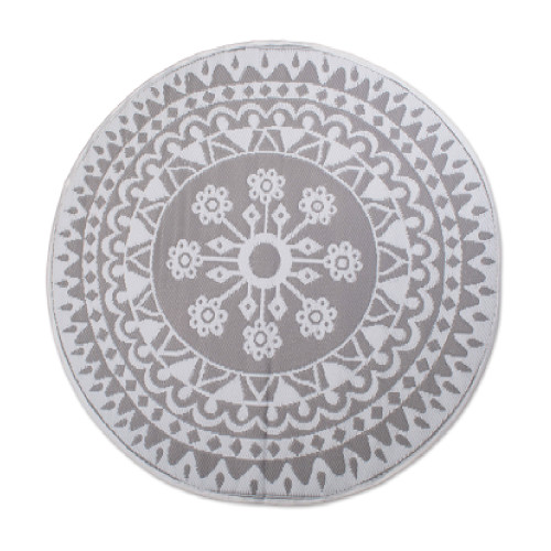 5' Gray And Fossil Gray Floral Round Reversible Essential Outdoor Rug - IMAGE 1