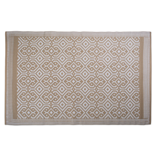 4' x 6' Taupe Brown And Off-White Rectangular Moroccan Reversible Outdoor Rug - IMAGE 1