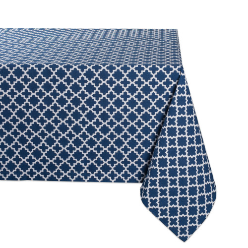 104" Navy Blue Cotton Lattice Tablecloth - IMAGE 1