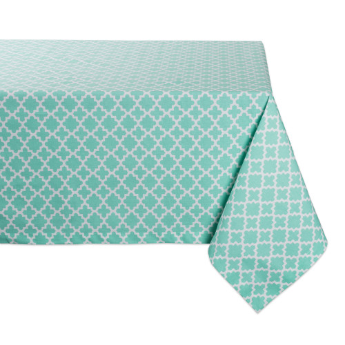 84" Aqua Blue Cotton Lattice Tablecloth - IMAGE 1