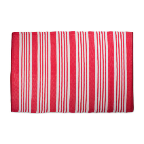 4' x 6' Magenta Pink And White Rectangular Striped Outdoor Rug - IMAGE 1