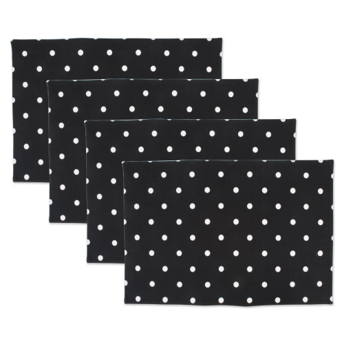 Polka Dot Rectangular Reversible Placemats - 19" - Black and White - Set of 4 - IMAGE 1