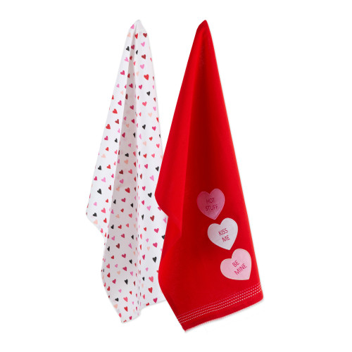 Embroidered Valentine's Day Kitchen Dishtowels - 28" - Red and White - Set of 2 - IMAGE 1