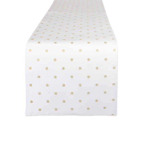 Golden Polka Dots Cotton Table Runner - 90" - White and Gold - IMAGE 1