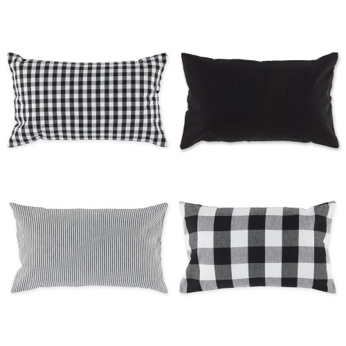 Set of 4 Black and White Cotton Pillow Cover 20" - IMAGE 1