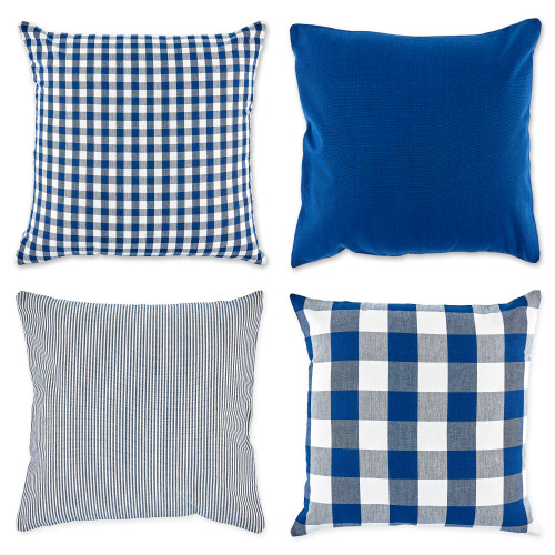 Set of 4 Assorted Navy Blue and Off White Checkered Pillow Covers, 18" - IMAGE 1
