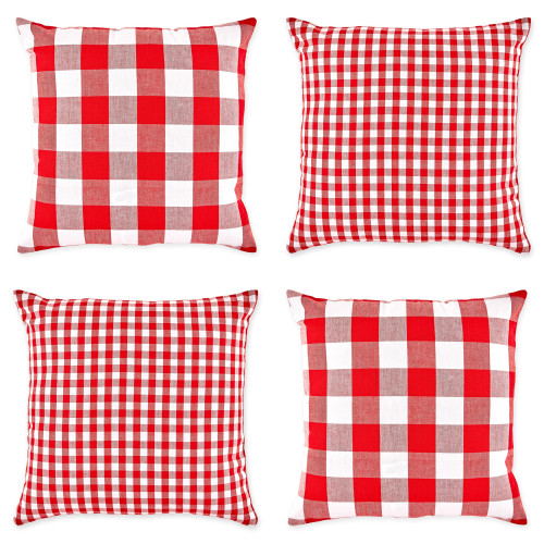 Set of 4 Red and White Gingham and Buffalo Check Pillow Covers 18" - IMAGE 1