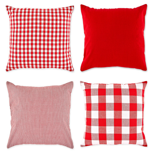 Set of 4 Assorted Cherry Red and White Checkered Pillow Covers, 18" - IMAGE 1