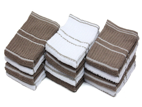 Ribbed Striped Kitchen Dishcloths - 13" - Brown and White - Set of 12 - IMAGE 1