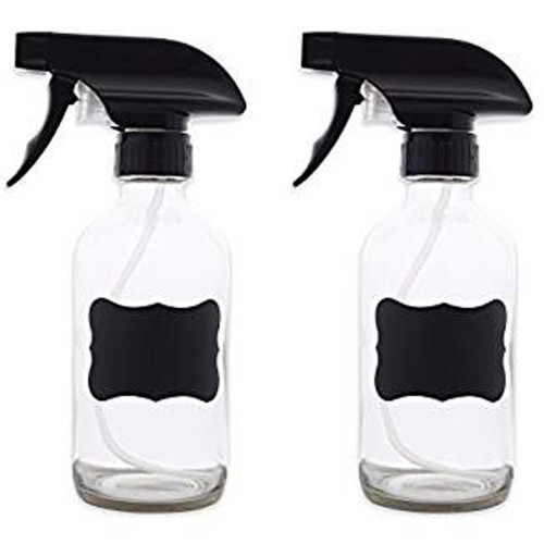 Set of 2 Clear and Black Glass Spray Bottles with Label 8oz. - IMAGE 1