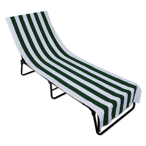 82" Green and White Striped Rectangular Lounge Chair Beach Towel - IMAGE 1