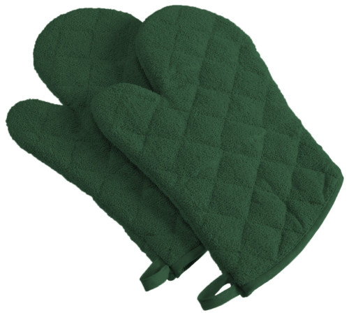 Quilted Terry Cotton Kitchen Oven Mitts - 13" - Seaweed Green - Set of 2 - IMAGE 1