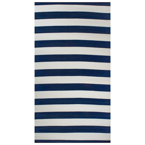 4' x 6' Navy Blue and White Rectangular Home Essentials Striped Outdoor Rug - IMAGE 1