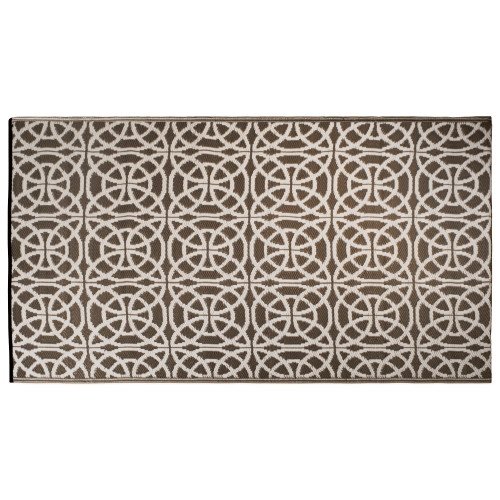 4' x 6' Brown and White Rectangular with Infinity Circle Design Outdoor Rug - IMAGE 1