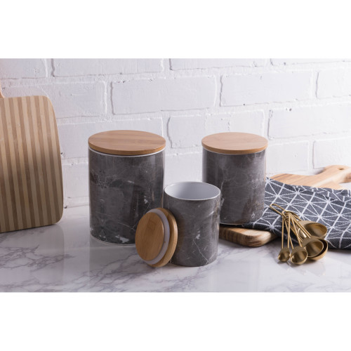 Marble Ceramic Kitchen Storage Canisters - 5.5" - Black and Brown - Set of 3 - IMAGE 1