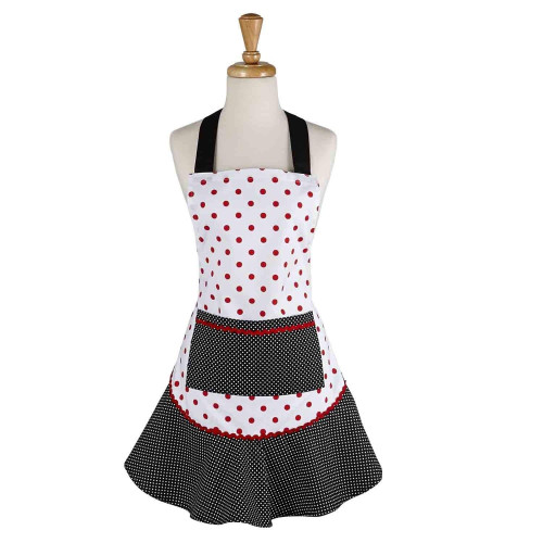 Polka Dot Ruffled Kitchen Apron - 28.5" - Black and Red - IMAGE 1