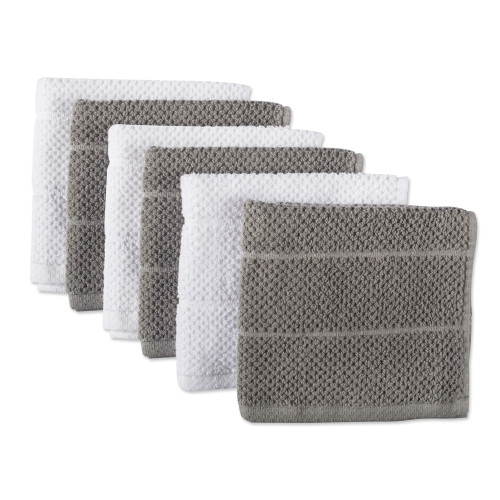 Set of 6 Gray and White Square Dishcloth 12" - IMAGE 1