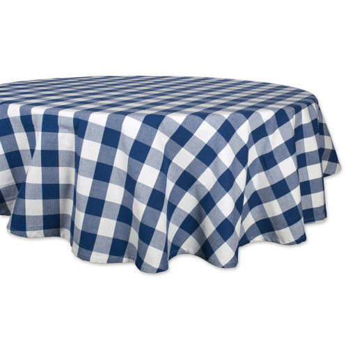 Buffalo Check Round Cotton Tablecloth - 70" - Nautical Blue and White - IMAGE 1