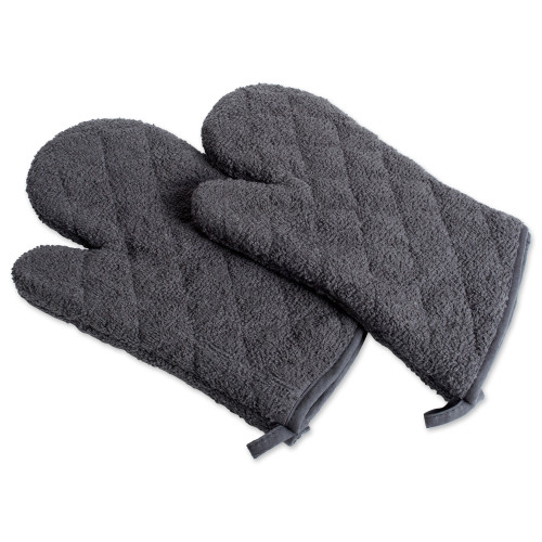 Terry Cotton Kitchen Oven Mitt - 13" - Charcoal - Set of 2 - IMAGE 1
