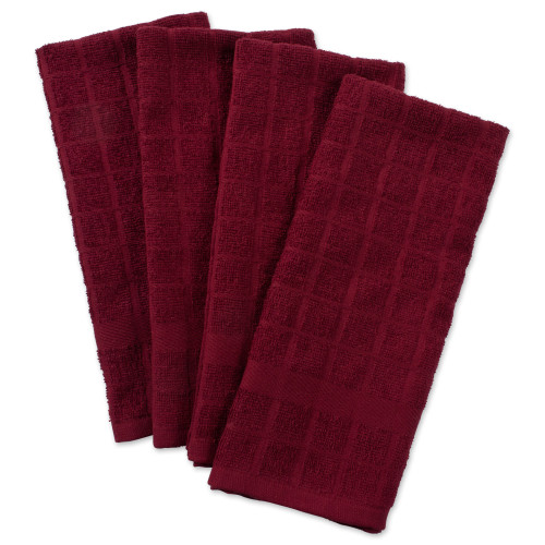 Set of 4 Solid Wine Red Terry Dish Towel, 26" - IMAGE 1