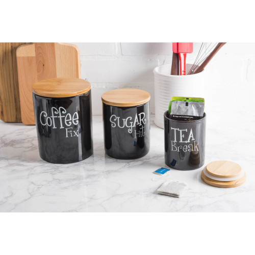 Coffee Sugar Tea Kitchen Storage Canisters - 5.5" - Black and Brown - Set of 3 - IMAGE 1