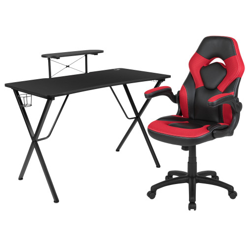 51.5" Black and Red Racing Gaming Desk with Reclining Chair - IMAGE 1