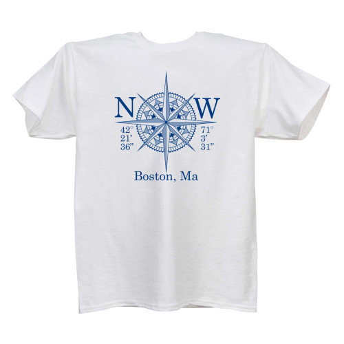 48" White Classic T-Shirt with Longitude and Longitude Design - IMAGE 1