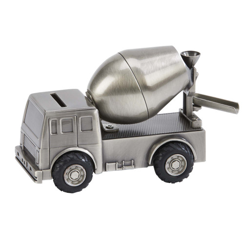 5" Silver Stainless Steel Cement Truck Design Coin Bank - IMAGE 1